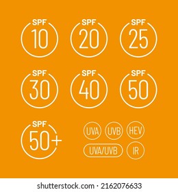 Spf Sun Protection Factor vector icon set