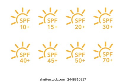 Spf Sun Protection Factor vector icon set