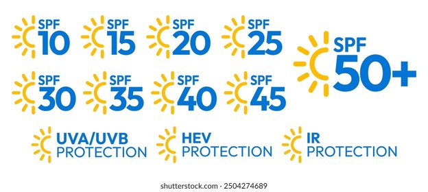 Spf Sun Protection Factor vector icon, sign, logo, badge, sticker, label, emblem, stamp, symbol, black, line, flat vector, isolated illustration. 
