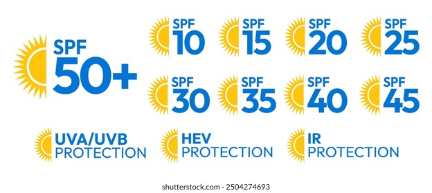 Spf Sun Protection Factor vector icon, sign, logo, badge, sticker, label, emblem, stamp, symbol, black, line, flat vector, isolated illustration. 