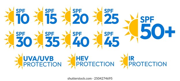 Spf Sun Protection Factor vector icon, sign, logo, badge, sticker, label, emblem, stamp, symbol, black, line, flat vector, isolated illustration. 