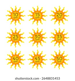 Spf sun protection factor vector icons bundle for packaging design cosmetics