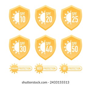 Spf Sun Protection shield. Uv radiation. Protection from sun radiation and ultraviolet. Shield from sun. Vector illustration