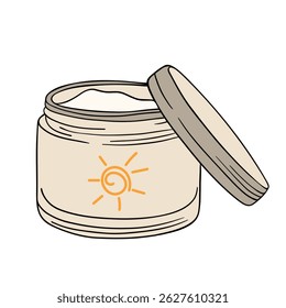 SPF suncream protection cosmetics for summer beach vacation time. Sunblock tube from sun. Skincare beauty health cream from uv rays