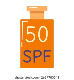 SPF sunscreen orange bottle. Summer skin care.