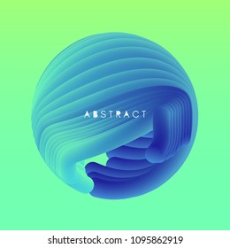Sphere. 3D Abstract wavy illustration with dynamic effect.