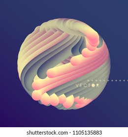 Sphere. 3D Abstract wavy illustration with dynamic effect.