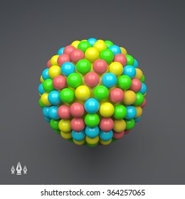 Sphere. 3d Vector Template. Abstract Illustration. 3d Abstract Spheres Composition. Futuristic Technology Style. Idea Concept. Vector illustration for Science, Technology, Web Design and Network.