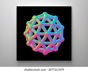 Sphere. 3d vector wireframe object. Molecular lattice or nanotechnological structure.  Low-poly element for design. Voxel art. 3D vector illustration for science, chemistry or education.