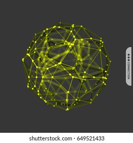 Sphere. 3d vector wireframe object. Illustration with connected lines and dots. Abstract grid design. Connection structure. Technology style. 