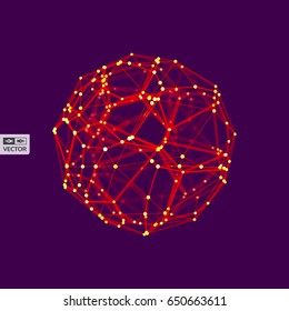 Sphere. 3d vector wireframe object. Illustration with connected lines and dots. Abstract grid design. Connection structure. Technology style. 