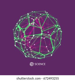 Sphere. 3d vector wireframe object. Illustration with connected lines and dots. Abstract grid design. Connection structure. Technology style. 