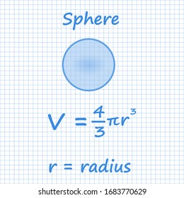 Sphere area formula Mathematical formulas On a blue paper background