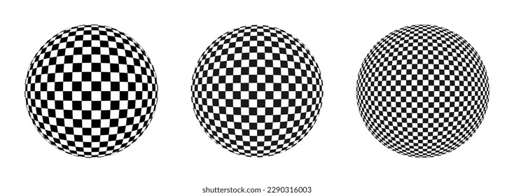 Sphere Ball With Chess Checkered Pattern Black and White Vector Illustration