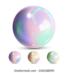 Sphere Ball Vector. Orb Shining. Magic Globe. Fluid Element. Jeweler Perl. Shine Glowing Metal Or Plastic Abstract Circle. Holographic, Gradient. 3D Realistic Illustration