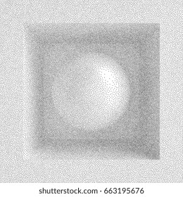 Sphere. Black and white grainy dotwork design. Pointillism pattern with optical illusion. Stippled vector illustration.