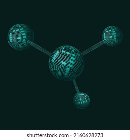 Sphere blocks for blockchain background with electrician circuit shapes