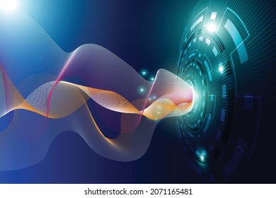 Sphere blue background image with futuristic abstract pattern light connection circuit.