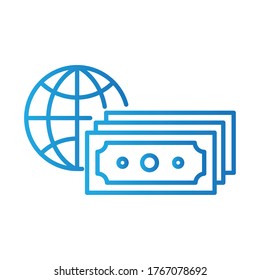sphere browser with bills money dollars gradient style vector illustration design