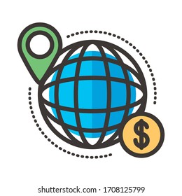 sphere browser with coin line and fill style vector illustration design