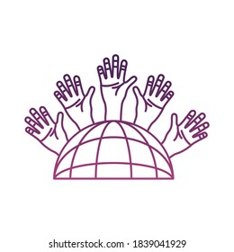 Kugel-Browser mit Händen um Linien-Stil Symbol Vektorgrafik Design