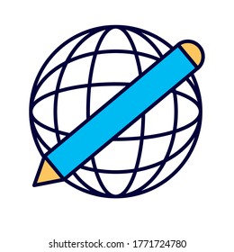sphere browser with pencil line and fill style icon vector illustration design