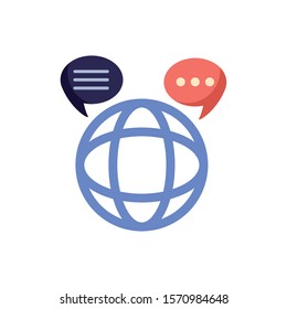 sphere browser with speech bubbles message vector illustration design