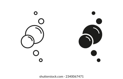 Sphere Bubble Soap, Champagne Drops Pictogram. Foam, Air Oxygen Line and Silhouette Black Icon Set. Soda Symbol Collection. Underwater Ball. Clean Water. Isolated Vector Illustration.