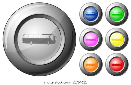 Sphere button bus set on a white background. Vector illustration.