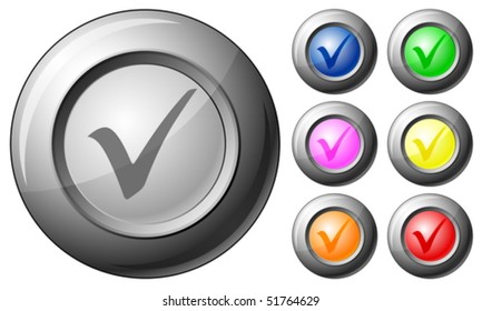 Sphere button check symbol set on a white background. Vector illustration.