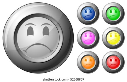 Sphere button sad face set on a white background. Vector illustration.