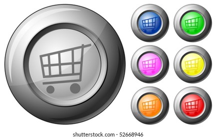 Sphere button shopping cart set on a white background. Vector illustration.