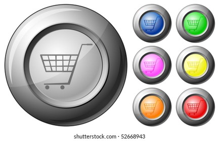 Sphere button shopping cart symbol set on a white background. Vector illustration.