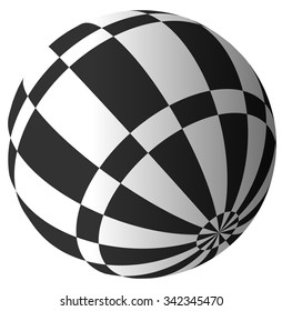 Sphere with checkered surface on white. Vector art.
