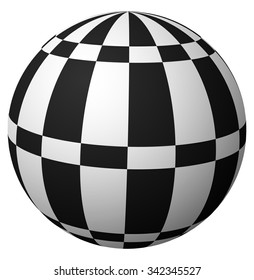 Sphere with checkered surface on white. Vector art.