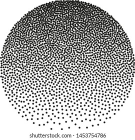 A sphere, a circle filled with very small dots, points. The effect of stippling to create textured backgrounds. Vector illustration