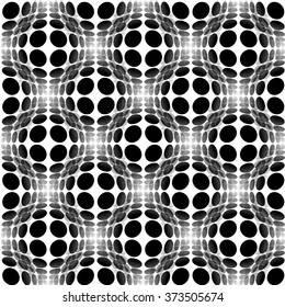 Sphere, circles abstract monochrome pattern with distortion effect. Repeatable.