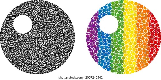 Sphere composition icon of circle elements in variable sizes and rainbow bright color tints. A dotted LGBT-colored sphere for lesbians, gays, bisexuals, and transgenders.