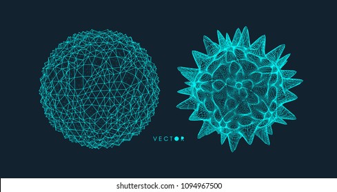 Sphere with connected lines. Crystal. Global digital connections. Wireframe illustration. Abstract 3d grid design. Molecular grid. Futuristic connection structure for chemistry and science.