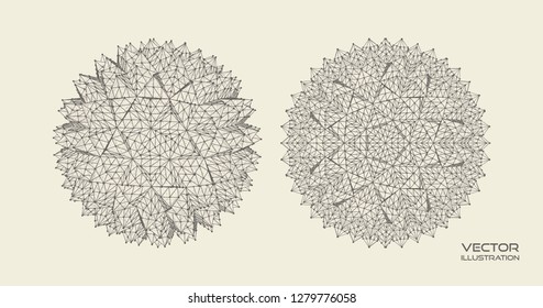 Esfera con líneas conectadas. Cristal. Conexiones digitales globales. Ilustración del marco de cables. Resumen de diseño de cuadrícula 3d. Cuadrícula molecular. Estructura de conexión futurista para la química y la ciencia.