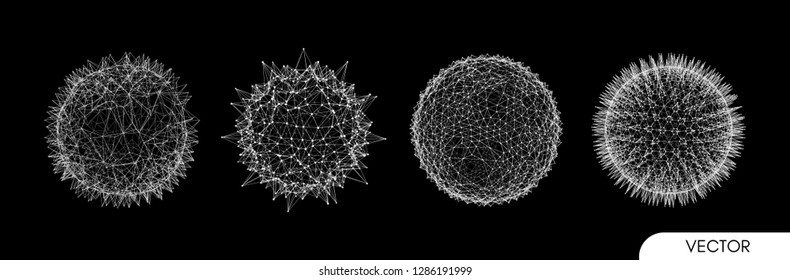 Sphere with connected lines and dots. Global digital connections. Wireframe illustration. Abstract 3d grid design. Technology style.