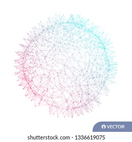 Sphere with connected lines and dots. Global digital connections. Wireframe illustration. Abstract 3d grid design. Technology style.
