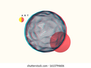 Sphere with connected lines and dots. Global digital connections. Abstract 3d grid design. Technology style. Vector composition for cover, poster, flyer or banner.