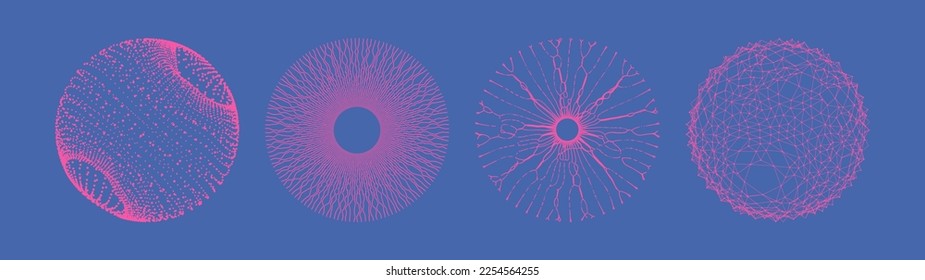 Sphere with connected lines and dots. Global digital connections. Small particles strive out of center. Space vortex. Abstract grid design. Technology concept. 3D illustration for science or education