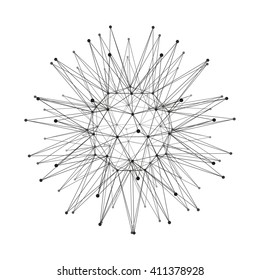 Sphere with Connected Lines and Dots. Global Digital Connections. Wireframe Illustration. Abstract 3D Grid Design. Technology Style. 