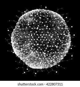Sphere with Connected Lines and Dots. Global Digital Connections. Wireframe Illustration. Abstract 3D Grid Design. Technology Style. Networks.