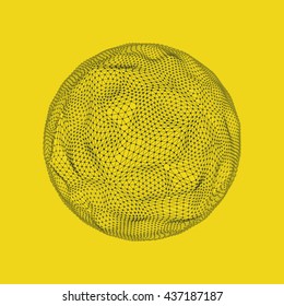 Sphere with Connected Lines and Dots. Global Digital Connections. Globe Grid. Wireframe Illustration. 3D Technology Style. Networks.