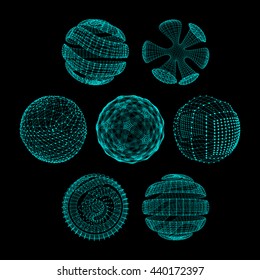 Sphere with Connected Lines and Dots. Global Digital Connections. Globe Grid. Wireframe Illustration. 3D Technology Style. Networks.