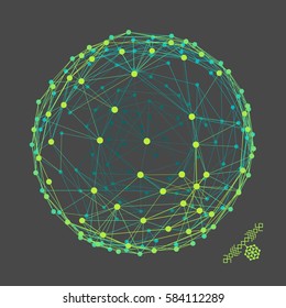 Sphere with Connected Lines and Dots. Global Digital Connections. Globe Grid. Wireframe Illustration. 3D Technology Style. Networks.  