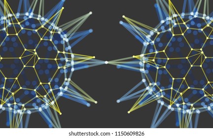 Sphere with Connected Lines and Dots. Glowing Grid. Connection Structure. Wireframe Vector Illustration. 